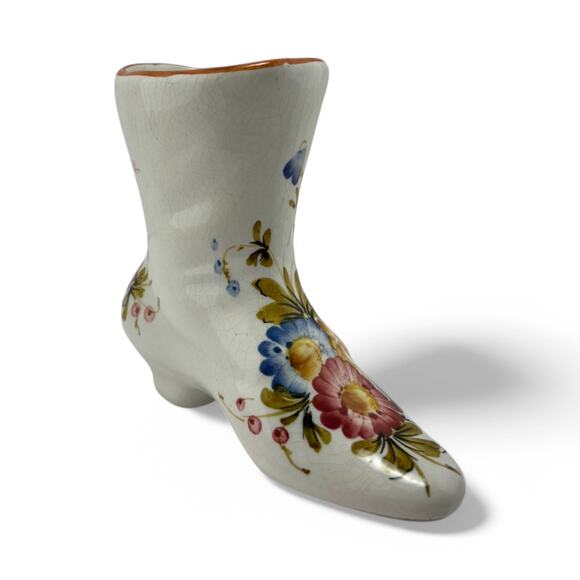 Vintage Bassano Italy Hand-Painted Ceramic Boot Vase – Floral Faience Pottery - Picture 4 of 16